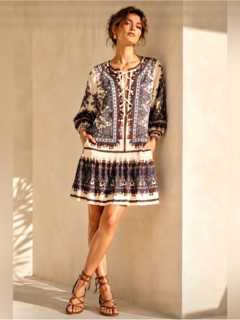 House of Harlow 1960 paisley linen mini dress